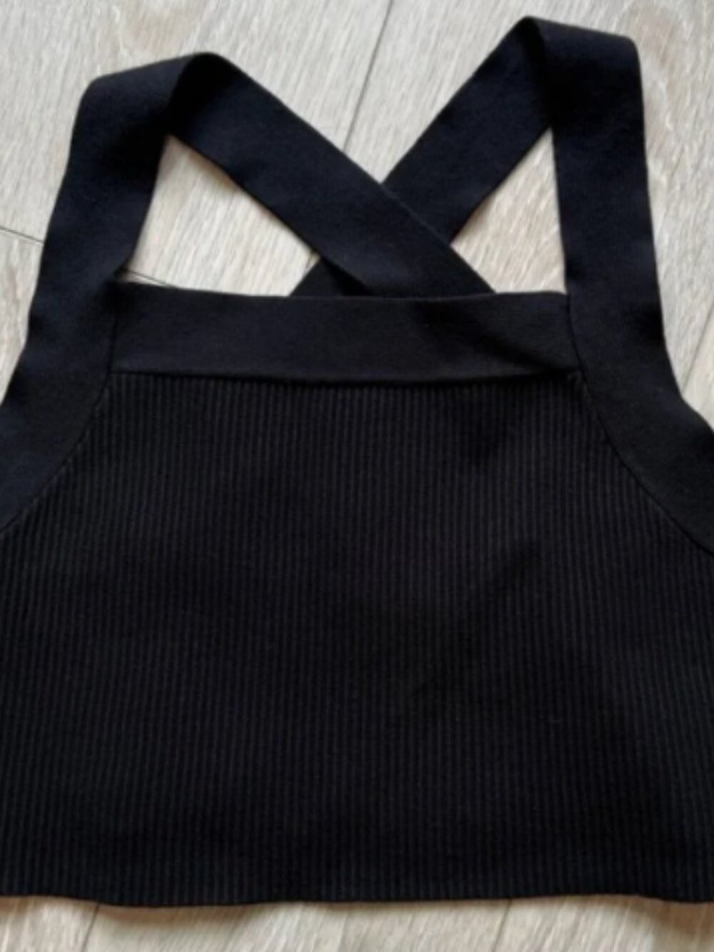HOUSE OF HARLOW Black Cross Back Crop Compression Knit Top XL